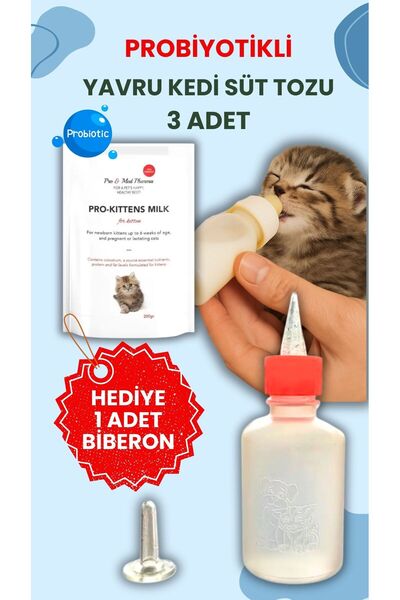 vettoptan 1 Adet Kedi Biberon Hediye 3 Adet Yavru Kedi Süt Tozu 200 gr Anne S...