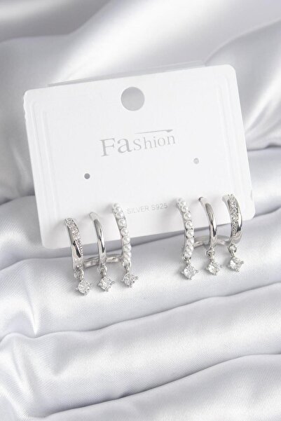 Skygo أقراط نسائية من النحاس الفضي اللون بحجر الزركون مع لؤلؤ - TJ-BKP9748