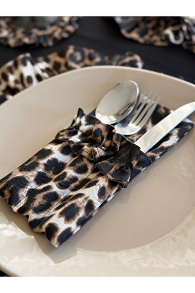 KaiAtelier Husă pentru tacâmuri cu 3 compartimente din in leopard, 6 bucăți