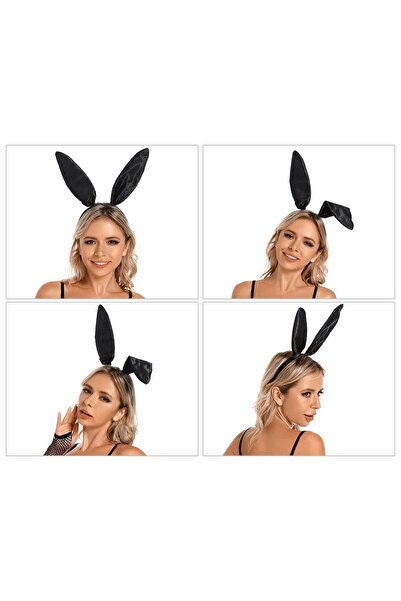 Skygo Siyah Renk Saten Kaplama Şekil Verilebilir Tavşan Kulak Taç 35x11 cm