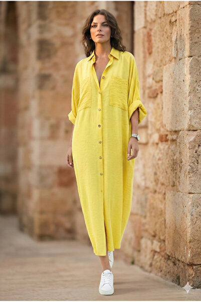 Pasaklı Giyim Women's Bat Sleeve Suitable for Hijab Shirt Dress Linen Blended...