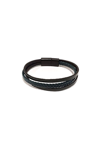 Herşey Nota Wolf Shadow Petrol Green Genuine Leather Braided Combination Men'...