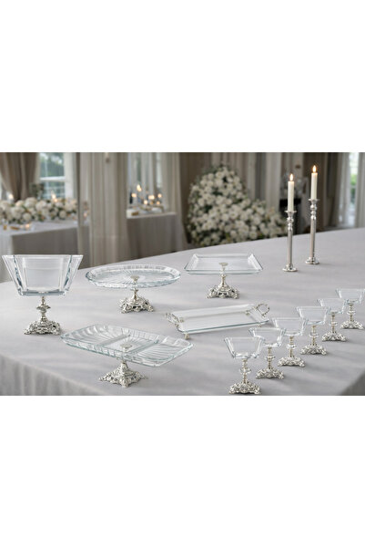 ASSA BAZAAR 11-Piece Silver Metal Stand Presentation & Serving Set – Modern G...