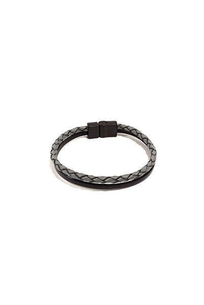 Herşey Nota Gray Black Mixed Thin Genuine Leather Men's Bracelet |   Minimal ...