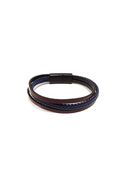 Herşey Nota Blue Brown Multi Braided Leather Men's Bracelet |   Modern Combin...