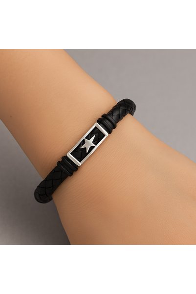 Herşey Nota Star Figured Unisex Knitted Leather Bracelet – Stylish Design wit...