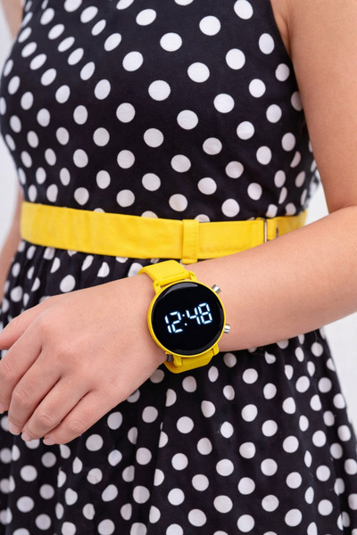 sonsuzsaat 6-14 Yaş Sarı Renk Unisex Çocuk Kadın LED Dijital Kol Saati Sarı S...