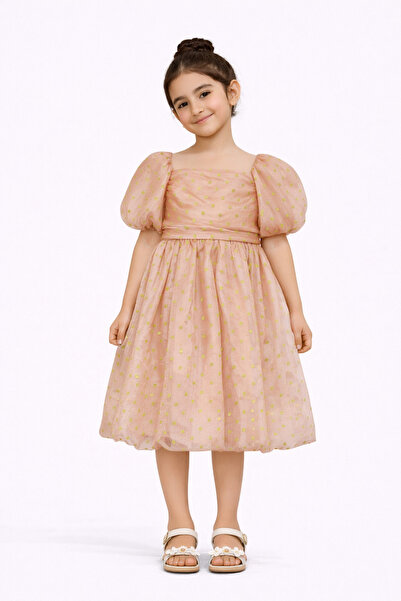 Gingersnaps Girls' Solid Dot Dress with Shiny Dots