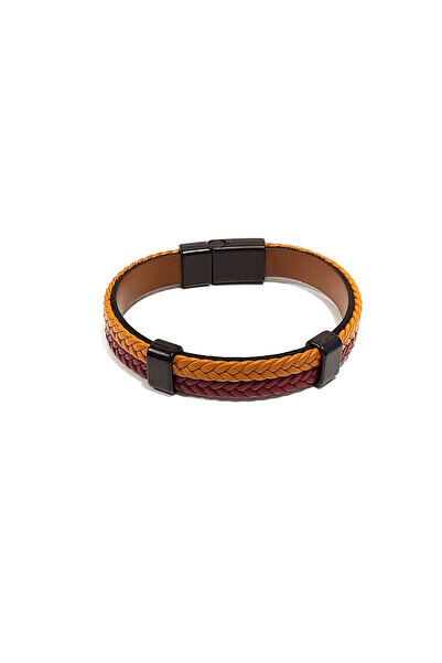 Herşey Nota Red Orange Braided Genuine Leather Men's Bracelet |   Energetic a...