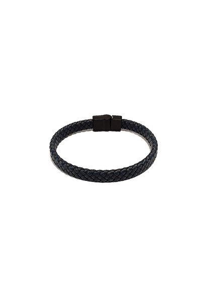 Herşey Nota Black Genuine Leather Matte Braided Steel Men's Bracelet |   Magn...