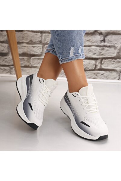 SARADA Women's White/Black Textile Xarya Sneakers, Size 36