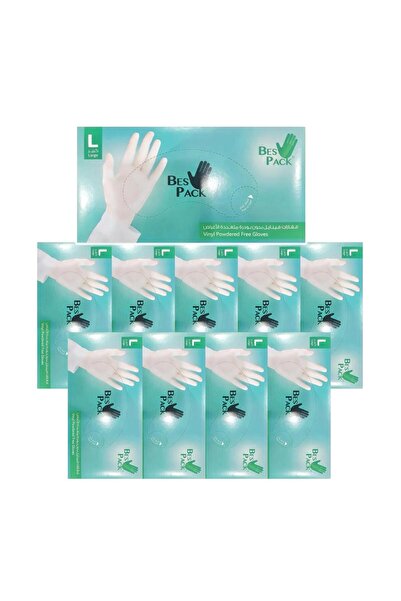 Bes Pack Vinyl Gloves Powder Free Size (L) - (10 Packs)