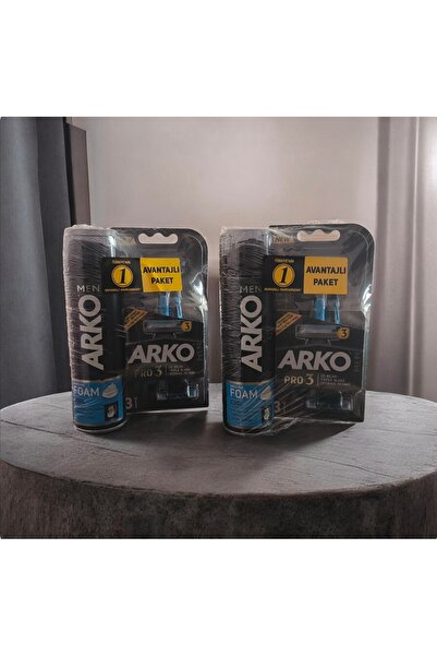 Arko Men Men T3 Pro 3 Bıçaklı Tıraş Bıçağı 2x 3'lü & Cool Tıraş Köpüğü 2x 200...