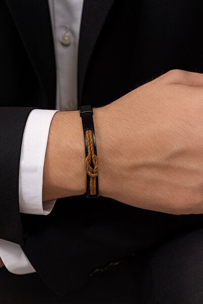 Herşey Nota Tan Genuine Leather Men's Bracelet |   Magnetic Metal Buckle, Cla...