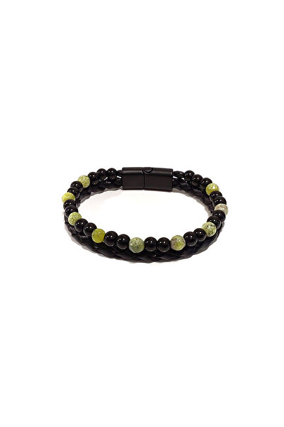Herşey Nota Black Natural Stone Genuine Leather Men's Bracelet |   Modern and...