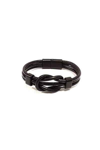 Herşey Nota Black Men's Leather Knot Model Bracelet |   Genuine Leather – Sty...