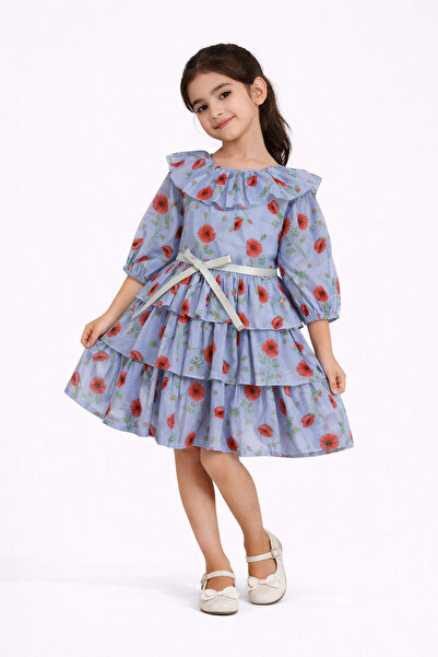 Gingersnaps Layered Floral Girls' Dress with Ruffled Collar