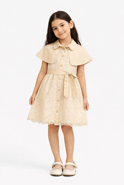 Gingersnaps فستان دانتيل بأكمام قصيرة وأزرار أمامية للبنات