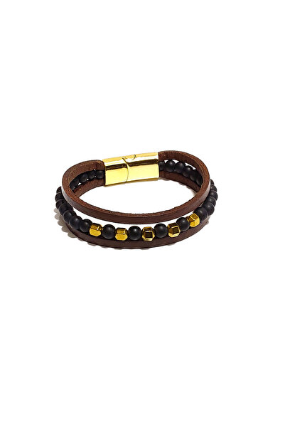 Herşey Nota Brown 3-Layer Genuine Leather Men's Bracelet – Stylish Design wit...