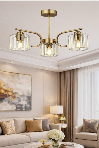 ESSLİGHT Asel 3’lü eskitme kristal taşlı modern salon mutfak yatak odası avizesi