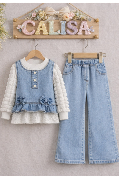 CALİSA Κοριτσίστικο Σετ 3 τεμαχίων: Τζιν παντελόνι Palazzo, Μακρυμάνικη Μπλού...
