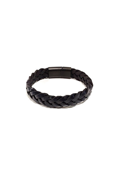 Herşey Nota Classic Hair Hand Knitted Genuine Leather Black Men's Bracelet | ...