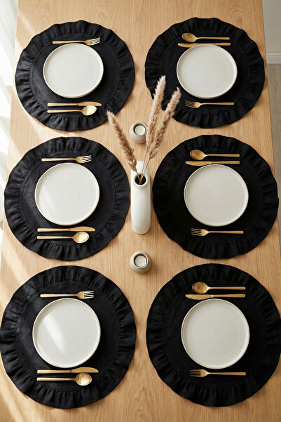 Morlay Set de 6 plăci rotunde pentru serviciu american - lenjerie din bumbac ...