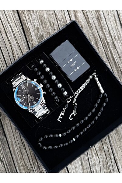 DEEPWELL Erkek Kol Saati Bileklik Tespih ve Çakmak Seti KL02