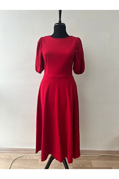 lumuteks Midi šaty s červenými melounovými rukávy