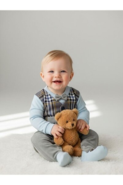 Zekids Baby Boy Stylish Jumpsuit with Bow Tie