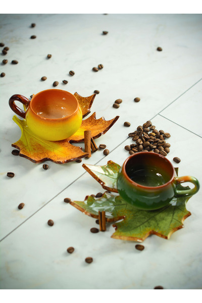 Narçiçeği Takı ve Hediyelik Eşya Handmade Double Tea/Coffee Cup Set with Plan...