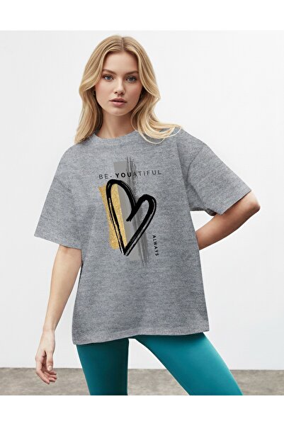 caddekombin Be-Youatiful pentru femei, cu figură de inimă, cu scris guler rot...