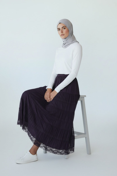 ECE GİYİM 0KADIN BELİ LASTİKLİ KATLI ÇİNGENE ETEK