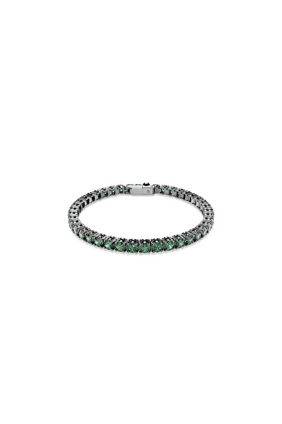 Swarovski Matrix Tennis bileklik, Yuvarlak kesim, Yeşil, Rutenyum kaplama