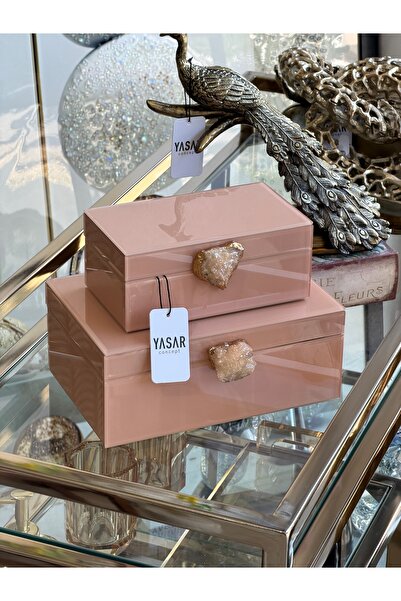 YASAR CONCEPT Stonelith Decorative Glass Box Set Salmon Beige