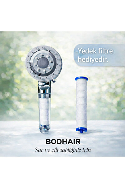Bodhair Filtreli Duş Başlığı+Yedek Filtre | 4 Fonksiyonlu, Su Arıtmalı, Klor,...