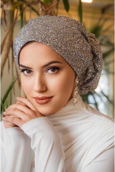 Aişe tesettür Gümüş Simli Çağla Abiye Hazır Türban