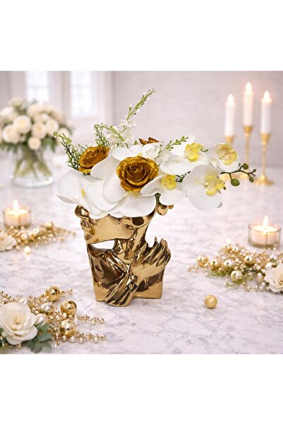 velve Vaza Venus PowerWoman cu aranjament, Gold, H21, B15x8