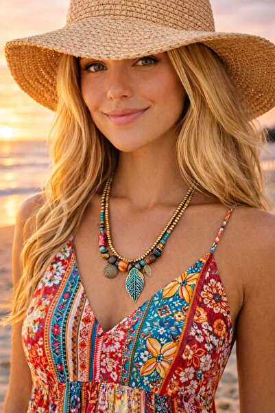 cleopatra takı aksesuar Gaia Etnik Bohem Doğal Yaprak Kadın Kolye