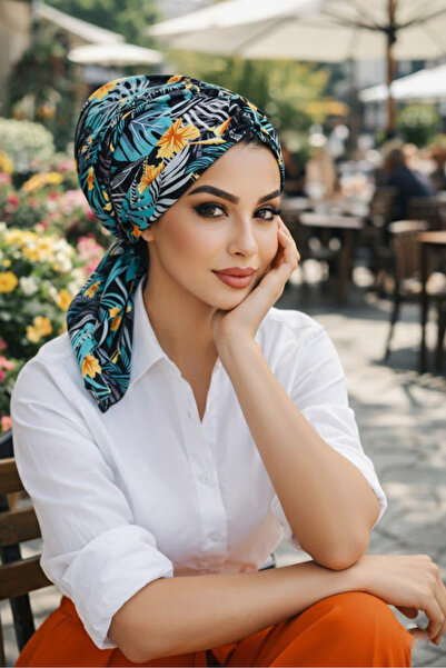 Aişe tesettür Eșarfă cu șnur cu model floral verde