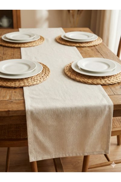 Gizo Home Organic Texture Raw Linen Tablecloth Runner 40 X 150 cm Cream Color