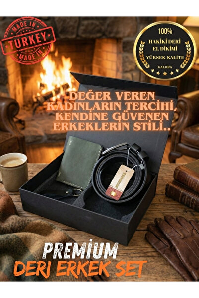 GALORA Genuine Leather Men's Gift Set - Wallet Belt Keychain High Quality (El...