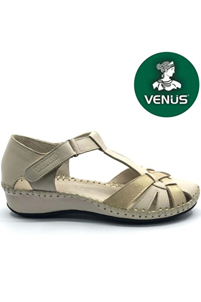 Venüs Tingi Hakiki Deri Comfort Ortopedik Kadın Sandalet BEJ