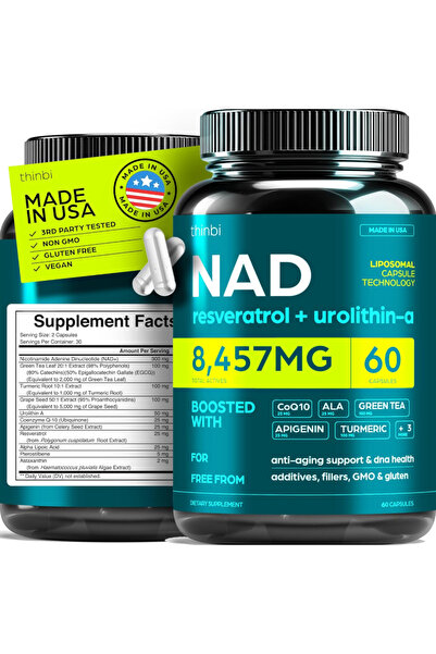 THİNBİ Supplements, NAD 8,457 mg Extra Strength NMN Liposomal Astaxanthin, Ur...