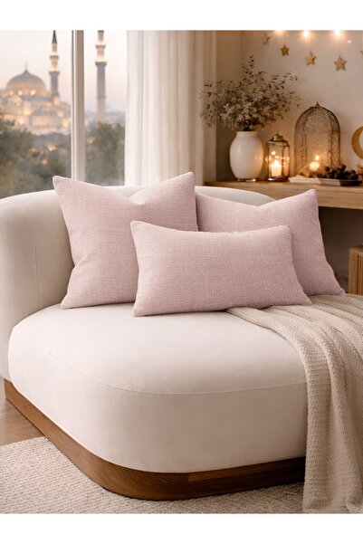 Perle Açık Pembe Keten Dokulu Dekoratif Kırlent Kılıfı | Modern Salon Koltuk ...