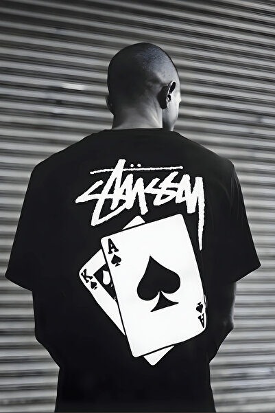 THE RULE Unisex Stüssy Playing Card με στάμπα Oversize 100% βαμβακερό μπλουζά...