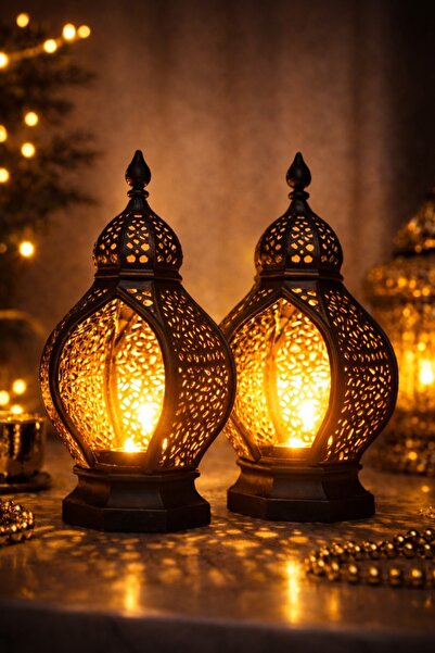 PRİNTELLA 2’li Set Ramazan Feneri 16x16 cm | LED Tealight Hediyeli Modern Ev ...
