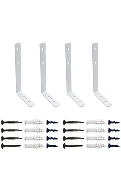 6 X 16.5 Cm - 4 pcs. White Modern Steel Under Shelf Foot - Metal Shelf Holder L Iron Wall Mount