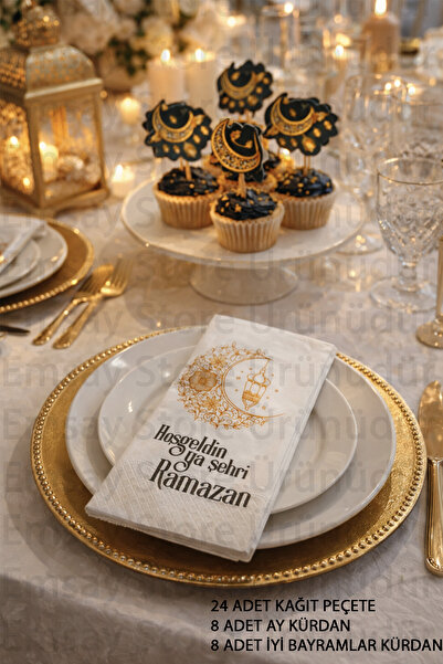 Emsay Store Set de decorațiuni pentru masă Ramadan - Set de șervețele și scob...