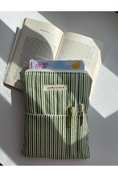 lumi Studio Yeşil Çizgili Kitap Kılıfı, Organizer, Ajanda, Defter Kılıfı